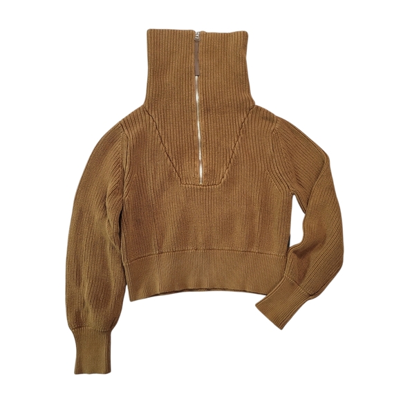 EUC Varley Maura Half Zip Rib Knit in Caramel Pecan Heavy Pullover Sweater - Picture 5 of 13